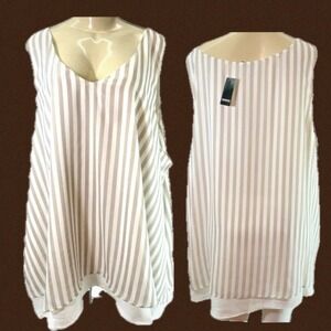 Torrid 5X Beige White Striped Sleeveless Chiffon Double Layer Blouse V-Neckline